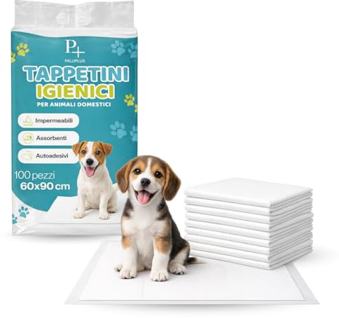 VIRSUS Palucart tappetini igienici assorbenti per Cane pipì 60 x 90 Super convenienti traversine x Cani 100 Pezzi Animali Domestici con Adesivo Anche per Gatti Anti Odore - F