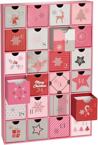 BRUBAKER Advent Calendar to Fill for Women and Girls – Christmas Magic in Pink – DIY Holiday Calendar with 24 Doors for Vouchers, Treats and other Surprises – Made of Cardboard - 15.6 inches (39 cm)