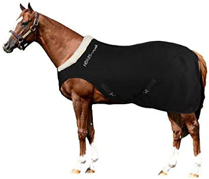 Horses, Pferdedecke Fleece Cosy Walk, Hervorragend Verarbeitete Decke, Nützlich zum Schutz des Pferdes vor Temperaturschwankungen, Regen und Insekten (Schwarz, 155 cm)