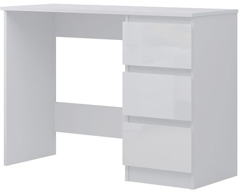 FWStyle Modern White Gloss 3 Drawer Dressing Table Home Office Desk Scandinavian Style Matt Frame
