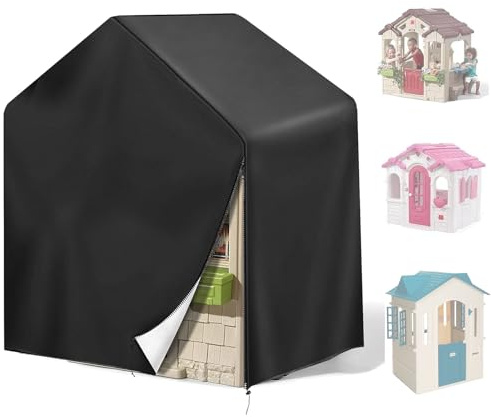 Rilime Outdoor-Spielhaus-Abdeckung, 420D wasserdichte Spielhaus-Abdeckungen halten das Kinderspielhaus trocken und sauber Doppelnaht Allwetterschutz (145 x 145 x 160 cm)