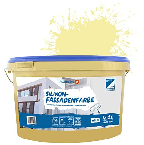 Farbklecks24 Silikon-Fassadenfarbe Color (versch. Größen/Farben) hohe Deckkraft, Wetterschutz, schmutzabweisend (12,5L, Gelb 4-1)