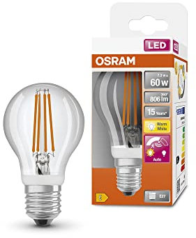 OSRAM Star+ LED-Lampe mit Bewegungssensor für E27-Sockel, Filament-Optik ,Warmweiß (2700K), 806 Lumen, Ersatz für herkömmliche 60W-Leuchtmittel, nicht dimmbar, 1-er Pack, White