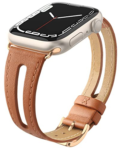Tuocal Bracelet de rechange en cuir véritable souple fin compatible avec Apple Watch Series 9 8 7 6 5 4 3 2 1 SE Sport Edition Femme