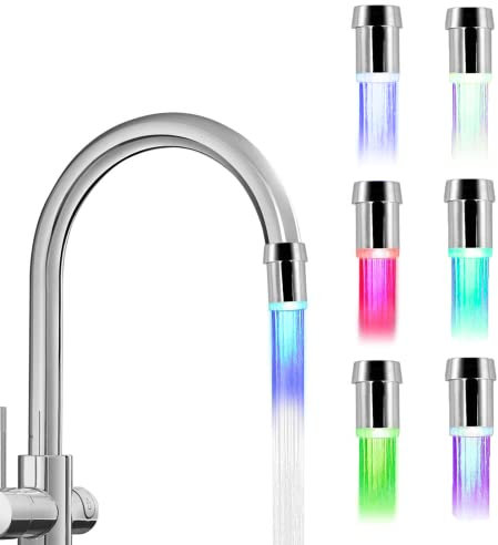VIEVRE 2 Stück LED Wasserhahn,7 Farben Wasserhahn Aufsatz Küche,Bluegreen Wassersparer,LED Wasserhahn Aufsatz,Wasserhahn LED,Wasserhahn Aufsatz für Küche Badezimmer