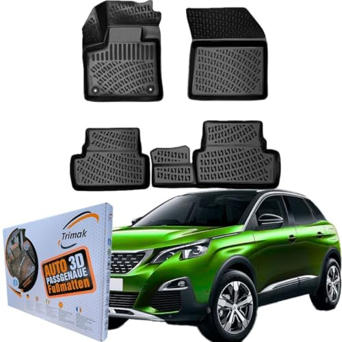 Trimak 3D Fussmatten für Peugeot 3008 2. Gen. 2016-2023 | Gummimatten aus TPE Gummi, Passgenau, Wasserdicht, Hoher Rand, Rutschfest, Leicht zu Reinigen