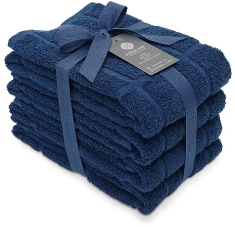 Mellow Buff 100% Cotton Terry Dish Towels for Kitchen, 4 Pack Plain, 16 x26 Inches, Super Soft and Absorbent, Perfect for Cleaning and Dish Washing | Navy Blue Kitchen Towels