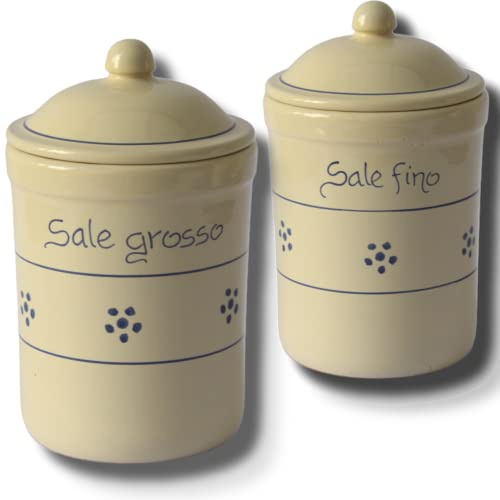Colì Set de bocaux sel jusqu' et gros en terre cuite décorée, pot à sel avec couvercle, porte-sel, pot de cuisine étoiles