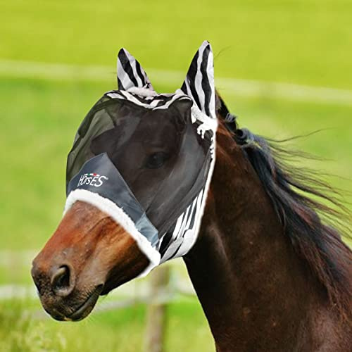 Horses, Fliegenohren Fly Shield Zebra, Leichte und Atmungsaktive Fliegenmaske, Behindert Nicht das Sichtfeld des Pferdes, Augen und Gehörschutz (XS, Zebra)