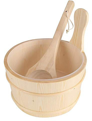 Seau de Sauna 4,0 L avec Insert Plus Louche de Sauna, Accessoires de Sauna Accessoires de Sauna Tonneau en Bois avec Cuillère en Bois Accessoires de Hammam Grande Capacité