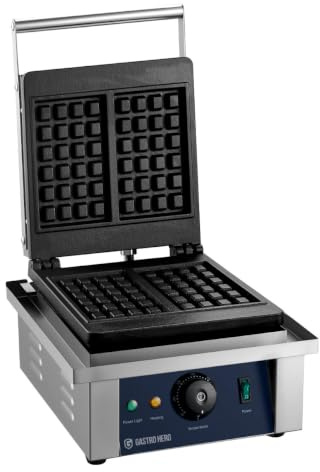 GastroHero belgisches Waffeleisen, 2 Waffeln je Backvorgang, Edelstahl FY-4 | Profi-Waffeleisen, regelbare Temperatur, Backplatte aus Aluminium, Waffelmaße 105x170 mm, Tiefe der Einkerbung 11 mm, 230V