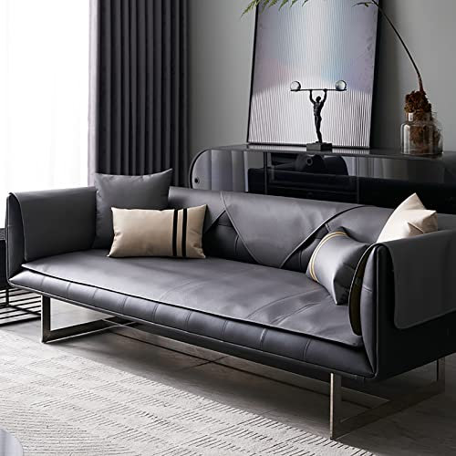 LIANGLAOI Leder Sofabezug 1 2 3 4 Sitzer,rutschfest Sofa Überwurf,L Form Sofa Abdeckung,Einfarbig Sofaüberwurf für Hunde,Katzen,Haustiere,Liebessitz,Liege,Armlehne,Rückenlehne-Dunkelgrau,80x180cm