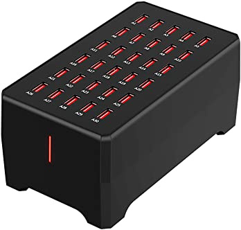 Estación de Carga USB de 150 W Cargador de Enchufe USB Cargador de Escritorio de 30 Puertos Compatible con Sistema iOS y Android para Múltiples Dispositivos