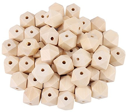 Hexagon Holzperlen Set, 50 Stück 20mm Geometrische Holzperlen Natürliche Wooden Beads Unlackiert Polyeder Holz Perle Bastelperlen, für DIY Halskette Handkette Armbänder Schmuck