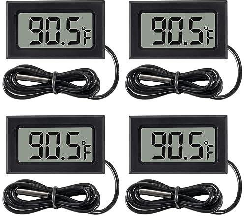 DWEII 4Pack Digital LCD Thermometer Temperature Digital LCD Fridge Thermometer Water Temperature with Probe Fahrenheit