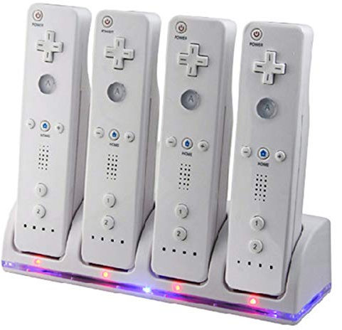 Estación de carga para controlador 4 en 1 con 4 pilas recargables e indicadores LED para controlador Wii