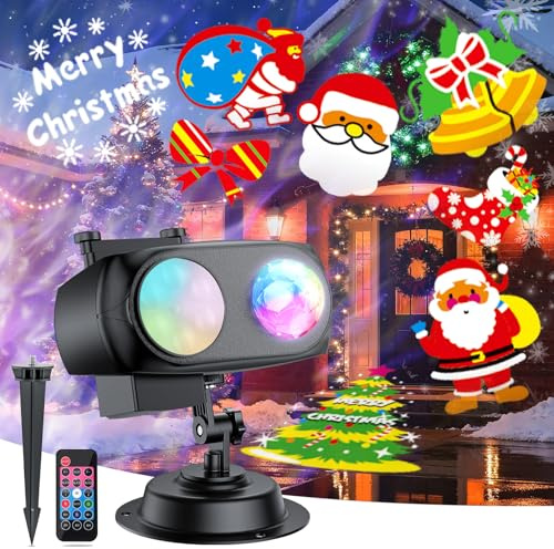 Halloween Christmas Outdoor Projector Lights with 14 HD Replaceable Slides with Remote Control Waterproof Outdoor Indoor Xmas Theme Party Yard Garden Decoration