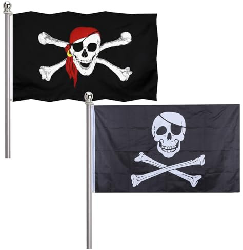 Bandera pirata del Caribe con bufanda roja, bandera de calavera de corsario, decoraciones de Halloween, 2 piezas