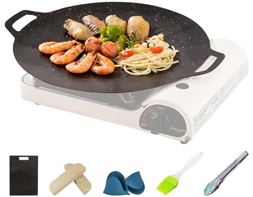 GDWD Koreanische Grillpfanne, Runde BBQ Grillplatte, Antihaft Bratpfanne mit Griff für Induktion, Gasherd, Herdplatte, Gusseisenpfanne Grill Pfanne mit Henkeln für Camping Im Freien Garten (30 cm)