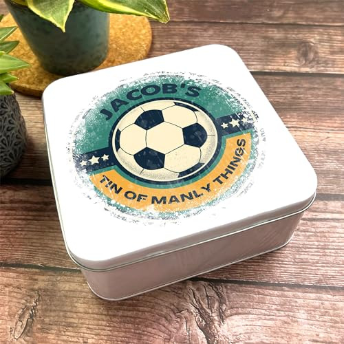 Square Bits & Bobs Retro Football Things Personalised Men's Storage Tin Personalised Gift | Custom Gift | Personalized Tin | Personalised Tins | Gift For Her | Gift For Him