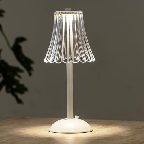 HEQET Cordless Table Lamps for Home, Table, Dining Room, Gold Rechargeable Lamps, USB Charge 12'' Tall LED Brass Portable Outdoor Indoor Table Lamp with Built-in Dimmer (White-Flower)