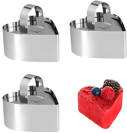 Wekuw 3 Piezas Anillo de Pastel 8 cm (en Forma de Corazón) Moldes para Tartas Pequeño Anillo de Pastel Juego de Anillos para Hornear Pasteleria Adecuado para Hornear Postres y Tartas de Mousse