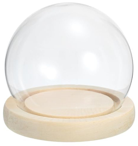 PATIKIL 4 Clear Cloche Glass Dome, Glass Bell Jar Globe Display Case Tabletop Centerpiece with Natural Wooden Base for Succulents Christmas Decor