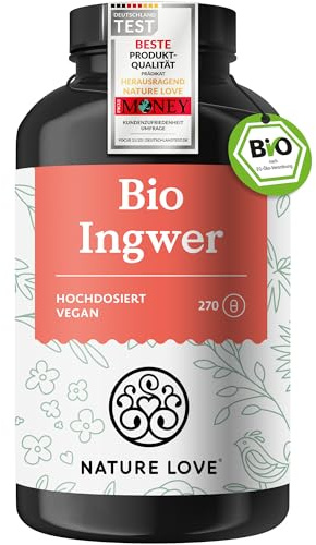 NATURE LOVE® Bio Ingwer Kapseln - 650mg Ingwerwurzel pro Tagesdosis - 9 Monate Reichweite - vegan, hochdosiert, Bio-Qualität - laborgeprüft und in Deutschland produziert