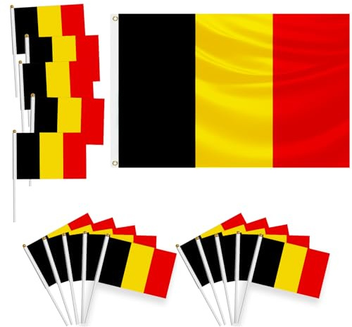 16 Stück Flaggenset,Europapokal-Dekorationen,1 Stück Eine Große Flagge 150×90cm,Mit Messingösen,15 Stück kleine,Handfahne,Dekoriert Bei Sportveranstaltungen,Partys(Belgien)