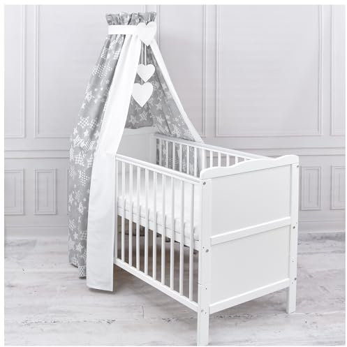 Generisch Baby Delux Babybett Himmel Betthimmel Baumwolle Baldachin für Babybett Kinderbett Wiege Stubenwagen Himmelstange Applikationen Herz Deko (Galaxy, mit Himmelstange)