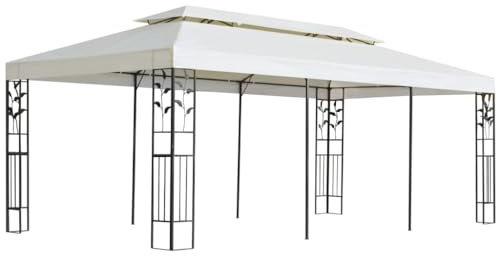 vidaXL Paviljong med dubbeltak vit 6x3 m stål, trädgårdstält, vindskydd, paviljong i metall, partytält, solskydd, metallpaviljong, trädgårdspaviljong