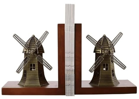 UYHBCNQD Kreative Windmühlen-Buchstütze mit drehbaren Blättern, Buchhalter aus massiver Holzlegierung und Organizer für Schreibtisch oder Regale, Buchstopper