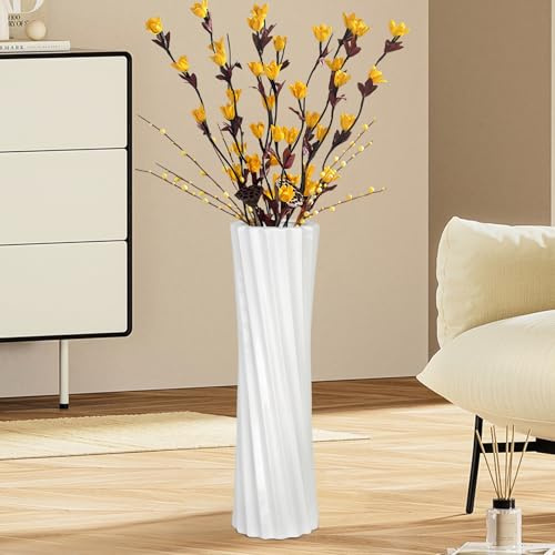 GDSZJLJ White Ceramic Tall Floor Vase,15.7 Inch Home Decor,Large Decorative Floor Vase for Centerpiece,Living Room,Bedrooms and Other Spaces,Pampas Grass Vases for Pal, Beloved and Family