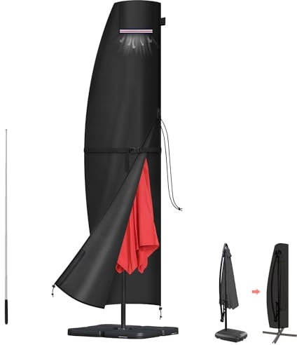 LAMUNI Funda Sombrilla Playa Funda Parasol Jardin Impermeable Funda Protectora para Sombrilla 420D Oxford Funda para Parasol Cubierta para Sombrilla de Jardin con Cremallera y Varilla, 220x40/70/50cm