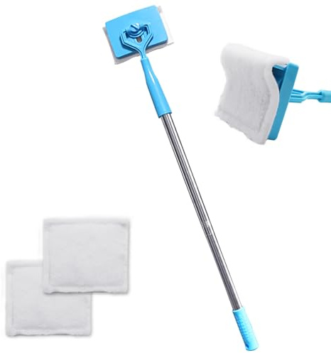Iceten Baseboard & Molding Cleaner Tool with Long Handle - Adjustable Skirting Boards Telescopic Pole, with 2 Reusable Cleaning Pads, 360° Rotation（Blue ）