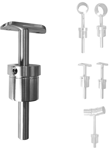 BASIT Handlaufträger Edelstahl höhenverstellbar mit Platte für Ø42,4mm HT71 | Geländerhalterung für Pfostenmontage, Handlaufbefestigung auf Pfosten, ideal für Geländer Handlauf Treppengeländer V2A K240