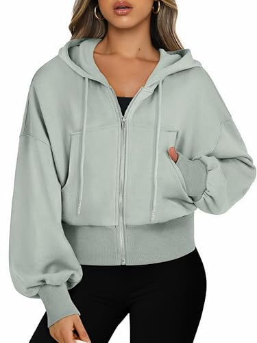 Jhsnjnr Damen Sweatjacke mit Kapuze Langarm Kapuzenpullover Sweatshirt Reißverschluss Sport Kurze Jacke Crop Zipper Hoodie