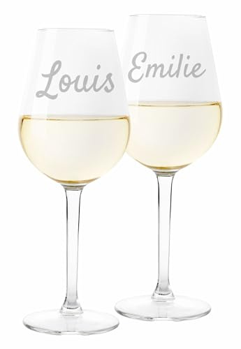 Colorfamily Coppia di Calici Personalizzati con Incisione - Idea Regalo per Matrimonio, Anniversario, Natale, San Valentino - Personalizza con Nome, Data o scritta - In Vetro - Regali Originali 50 cl