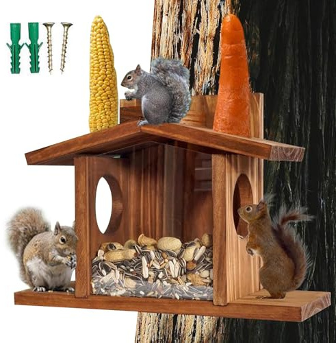 Eichhörnchen-Futterstation für Garten - Eichhörnchen-Futterstation aus Holz mit großem Fassungsvermögen, Eichhörnchenfütterungsstationen | Langlebige Eichhörnchenhaus-Box, abnehmbares Dach, Plattform