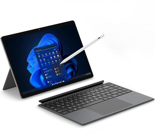 Ninkear T40 2-in-1 Laptop, 14 Zoll Laptop mit Touchscreen, Intel N100 16GB RAM DDR5 512GB SSD, RGB QWERTZ-Tastatur, W-11 Home, WiFi 6, Schwarz