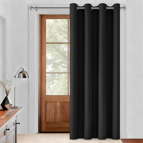 DWCN Door Blackout Curtains for Living Room Thermal Curtains Room Divider Eyelet Curtain Window Home Fashion Decoration, 52 x 95, Black, 1 Panel