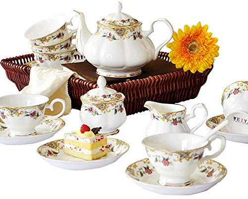 asdchZen Juego De Té De Porcelana Juego De Té De La Tarde B1 Juego De Taza De Café Y Platillo De China Tetera Azucarero Lechera Juego De Té De Boda para Adultos