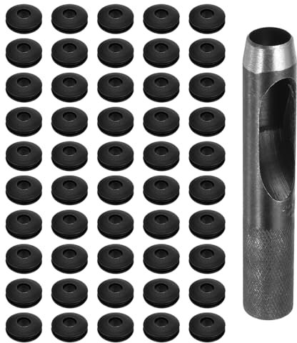 QUARKZMAN Kit de Herramientas de Ojales para Lona, 12mm Alicate Negro para Ojales, 50Pcs Arandelas de Plásticos Ojales, para Lonas Textiles Cortinas Carpas Toldos Sujeción Clip, Negro
