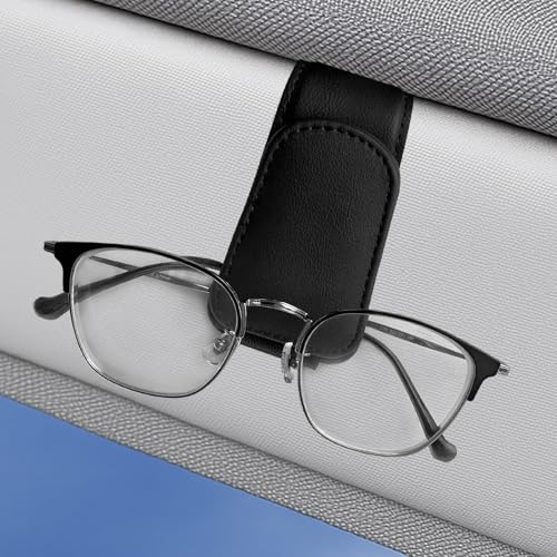 VELLUSTRA 2 Pack Brillenhalter für Auto Sonnenblende, magnetischer Leder Brillenhalter Clip für Auto Sonnenbrillen universelles Auto Visier Zubehör magnetische Brillenhalterung (Schwarz)