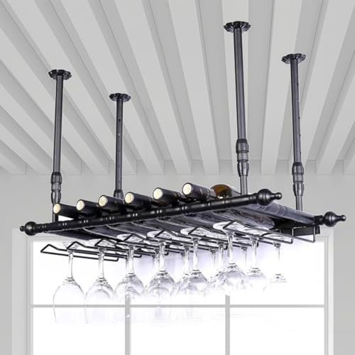 Dernoing Soportes para Copas y Botelleros Colgante de Metal, Altura Ajustable Porta Bottiglie da Vino, Cuelga Copas con Invertido Tallo para Barra Bar/Club/Armarios para Vino (BK, 80x30x(30-60) cm)