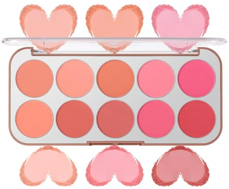 10 Color Blush Palette for Cheeks - Natural Look Smooth Face Blusher - Long-lasting Women Cheek Makeup Powder - Buildable Color Makeup Blushes Powder for All Skin Types