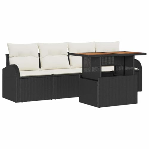 vidaXL Trädgårdsoffset med lagring 5 pcs Svart Poly rattan, Trädgårdsoff grupp, stilren modulär design, hållbara UV-resistenta material, uteservering för trendiga altaner