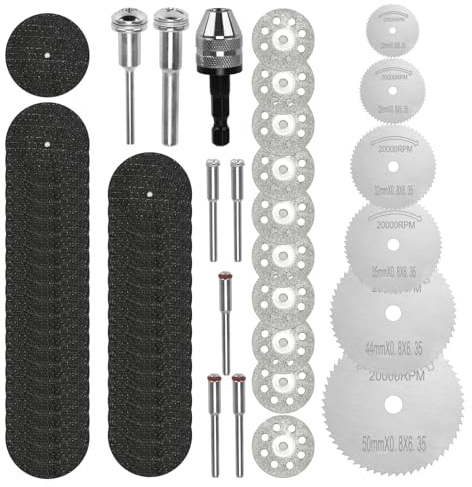 60Pcs Rotary Cutting Wheels Kit for Dremel, HSS Saw Blades & Diamond Cutting Discs – Resin Cut-Off Wheels for Metal, Wood, Plastic, Glass, Stone – Fits Electric Grinders, Drills, Hanging Grinders