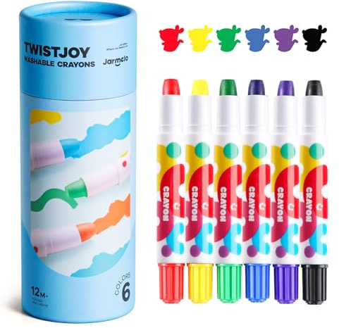 Jar Melo TwistJoy - Crayones jumbo para niños pequeños, 6 colores, no tóxicos, lavables, fáciles de sostener, crayones grandes, seguros para bebés y niños, regalo para niños y niñas