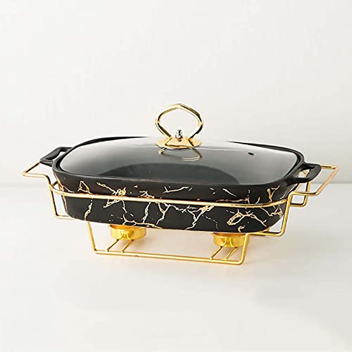 MYUYEE Ceramic Chafing Dish Buffet Server and Warming Container Food Holding Plate Rectangular Chafing Dish Glass Panels and Fuel Frame for,